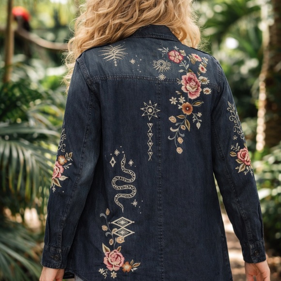 Johnny Was HEAVILY EMBROIDERED DEMIN SHIRT/JACKET UMOYA NWT - Picture 7 of 15